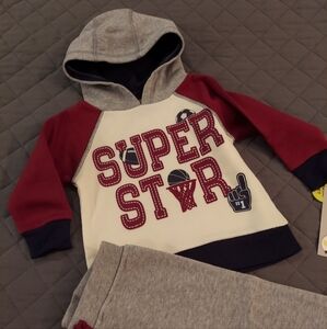 Super Star Kids Hoodie Set - Red and Gray